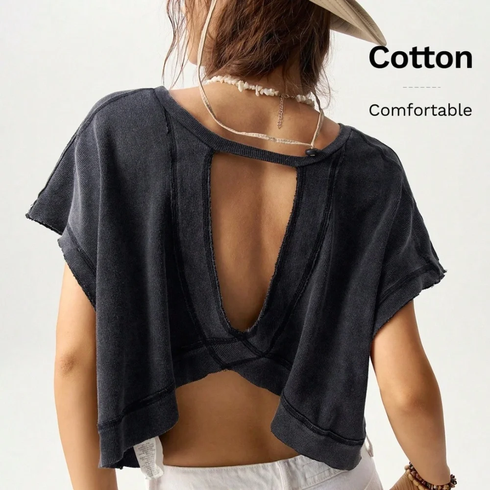 Black Cotton Oversized Cropped Muscle Tee Shirt Raw Hem and Inside Out Stitches - Picture 1 of 11